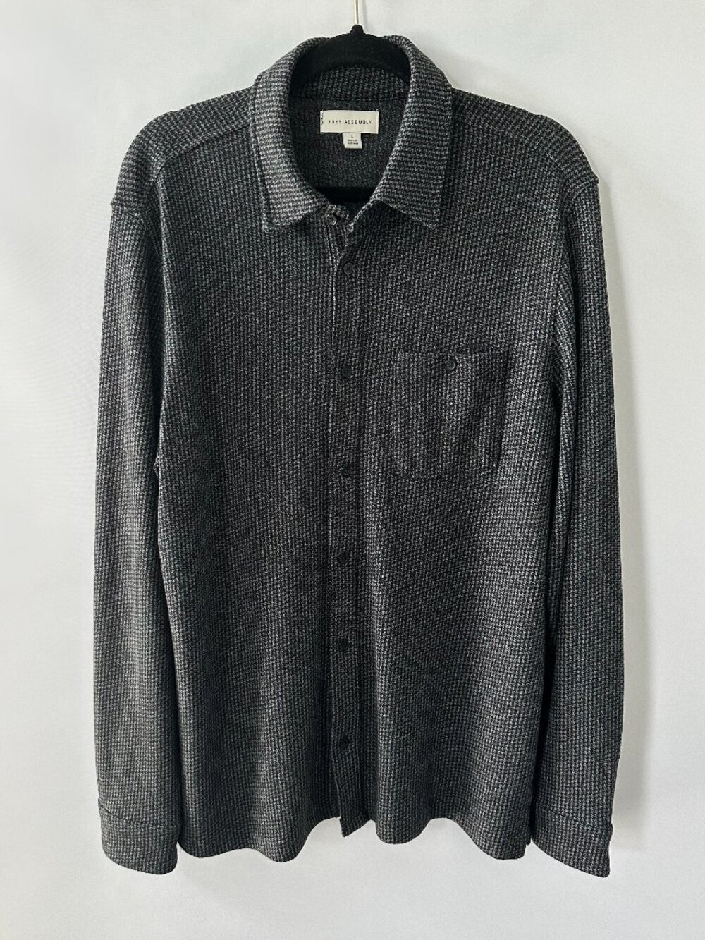 Free Assembly Large Gray & Black Houndstooth Pattern Men's Long Sleeve Shirt